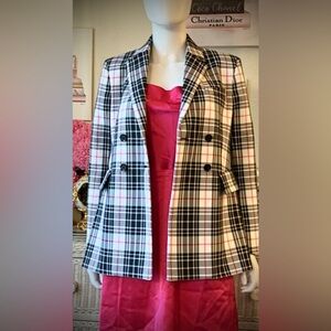 Scanlan Theodore Double Breasted Blazer Jacket in Black White Plaid Size 4 NWT